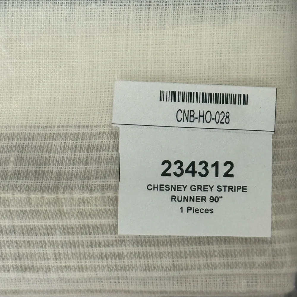 Crate and Barrel Chesney Grey Stripe 100% Linen Table Runner 14x90in. NWT